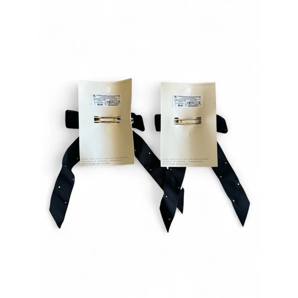 2 Piece A New Day Black Velvet & Pearl Hair Bow Clip New Woman’s Girls $16 Value